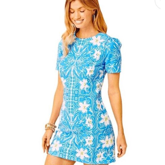 NWT Lilly Pulitzer Dixey Shift Dress Lunar Blue My Flutter Half Engineered Woven - Picture 2 of 11